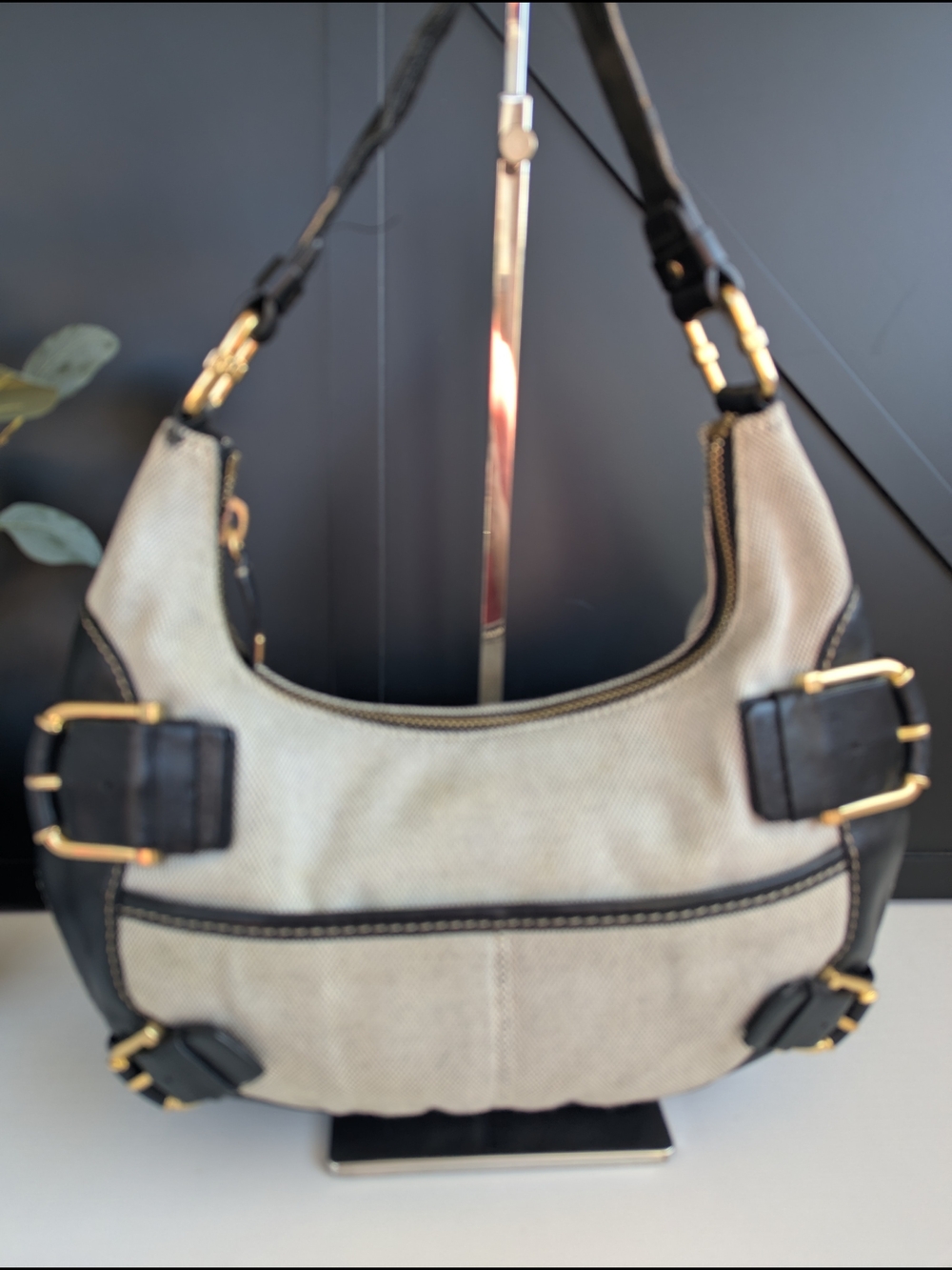 vintage Michael Kors Yacht Club canvas and leather buckle hobo bag. - Picture 2 of 10